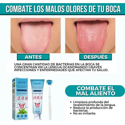 Gel limpiador de lengua removedor de bacterias + raspador de lengua gratis