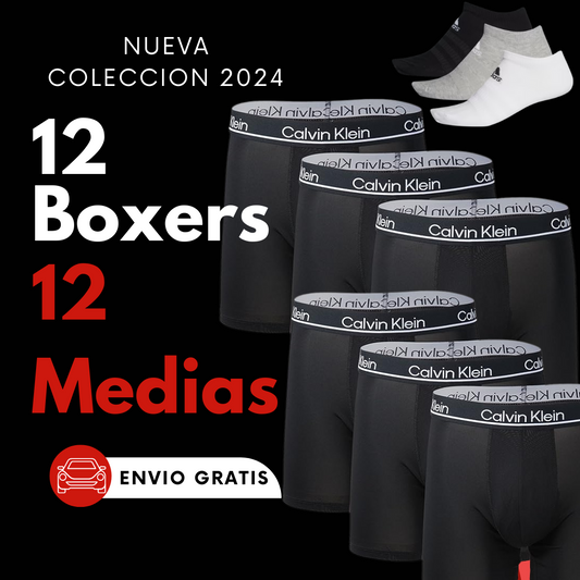 Bóxer Licrados 100% ORIGINAL CALVIN KLEIN 12 Booxer + 12 Pares de Medias Gratis