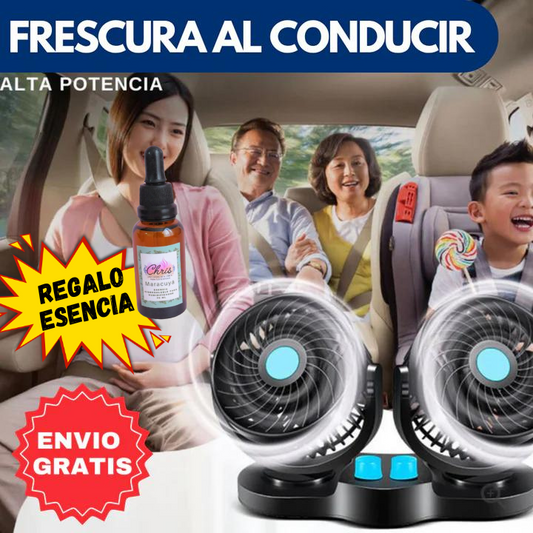 VENTILADOR DOBLE 360° PARA AUTO + ESCENCIA DE REGALO