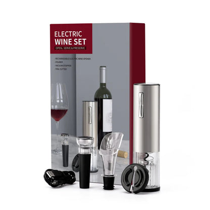 Conjunto de abridor de botellas de vino eléctrico automático recargable 5x1